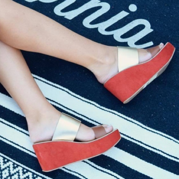 Distressed Colorblock Two Strap Platform Wedge - Picture 1 of 5